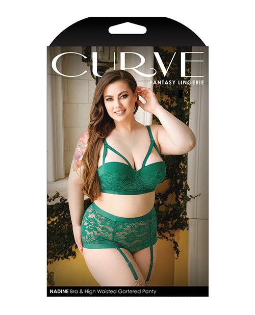 image of product,Curve Nadine Longline Contour Cup Bra, High Waist Panty W/removable Garters Emerald - SEXYEONE