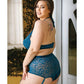 Curve Shay Lace Halter Bra Top & High Waist Crotchless Panty W/removable Garters Teal - SEXYEONE