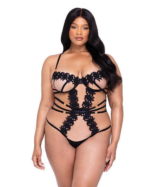 Ebony Rose Floral Guipure Lace Trim Teddy Black - SEXYEONE