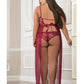 Empire Waist Laced Sheer Long Dress & Panty Mulled Wine Qn - SEXYEONE