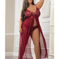 Empire Waist Laced Sheer Long Dress & Panty Mulled Wine Qn - SEXYEONE