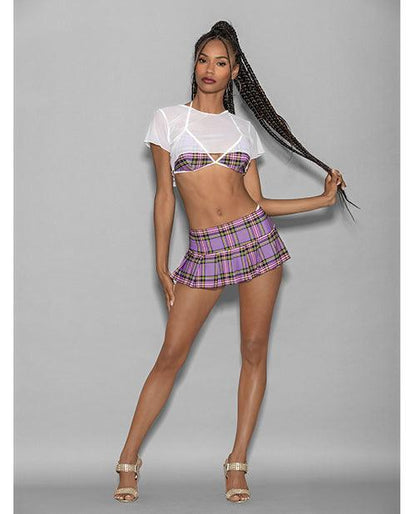 Euphoria 4 Pc Girly Adult School Girl Purple Plaid O/s - SEXYEONE