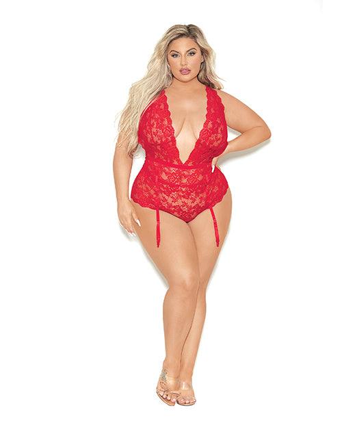 product image, Euphoria Deep V Lace Teddiette w/Open Crotch & Butt Red QN - SEXYEONE