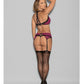 Euphoria Ladder Back Bra, Garterbelt & G-string Raspberry/black O/s - SEXYEONE