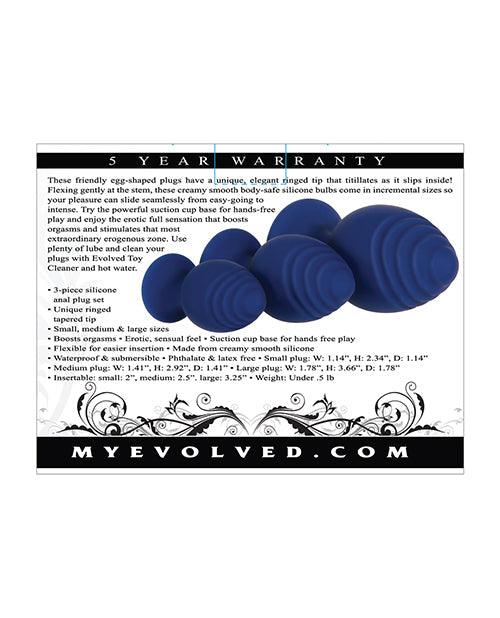 image of product,Evolved Get Your Groove On 3 Pc Silicone Anal Plug Set - Blue - {{ SEXYEONE }}