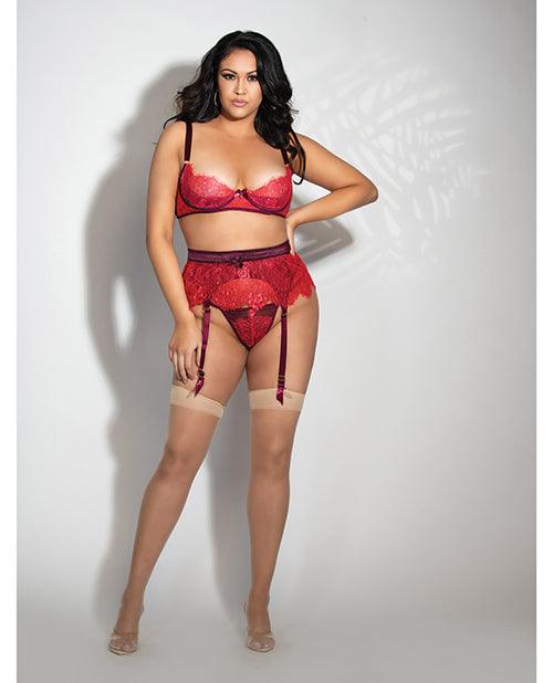 product image, Eyelash Lace Underwire Bra, Garter Skirt & G-string Red - {{ SEXYEONE }}