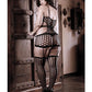 Fantasy Sheer Power Moves Cutout Net Dress W/attached Garter Stockings Black - SEXYEONE 