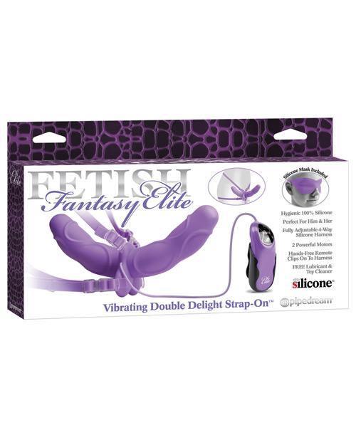 product image, Fetish Fantasy Elite Vibrating Double Delight Strap On W-mask - Purple - {{ SEXYEONE }}