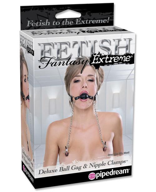 product image, Fetish Fantasy Extreme Deluxe Ball Gag & Nipple Clamps - Black - {{ SEXYEONE }}