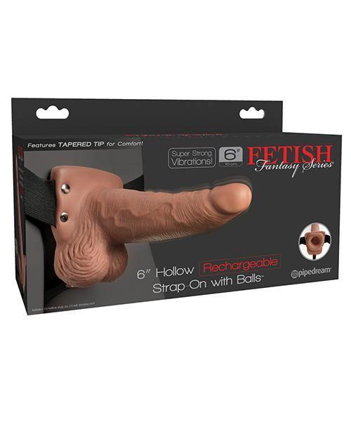 product image, Fetish Fantasy Series 6" Hollow Rechargeable Strap On W-balls - Tan - {{ SEXYEONE }}
