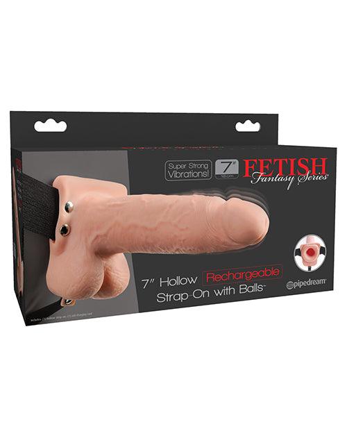 product image, Fetish Fantasy Series 7" Hollow Rechargeable Strap On W-balls - Flesh - {{ SEXYEONE }}