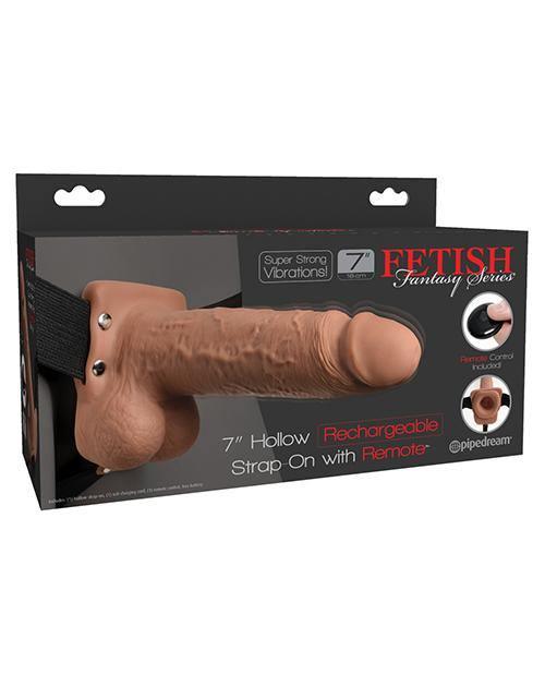 product image, Fetish Fantasy Series 7" Hollow Rechargeable Strap On W-remote - Tan - SEXYEONE 
