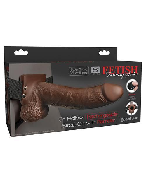 product image, Fetish Fantasy Series 8" Hollow Rechargeable Strap On W-remote - Brown - {{ SEXYEONE }}