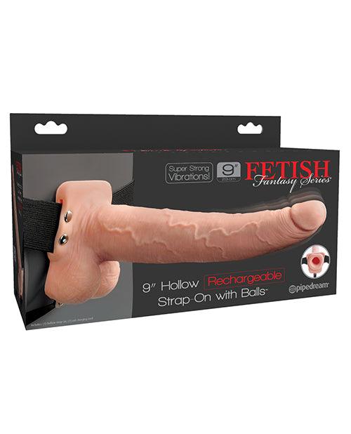 product image, Fetish Fantasy Series 9" Hollow Rechargeable Strap On W-balls - Flesh - {{ SEXYEONE }}