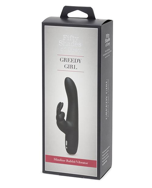 product image, Fifty Shades Of Grey Greedy Girl Rechargeable Slimline Rabbit Vibrator - Black - {{ SEXYEONE }}