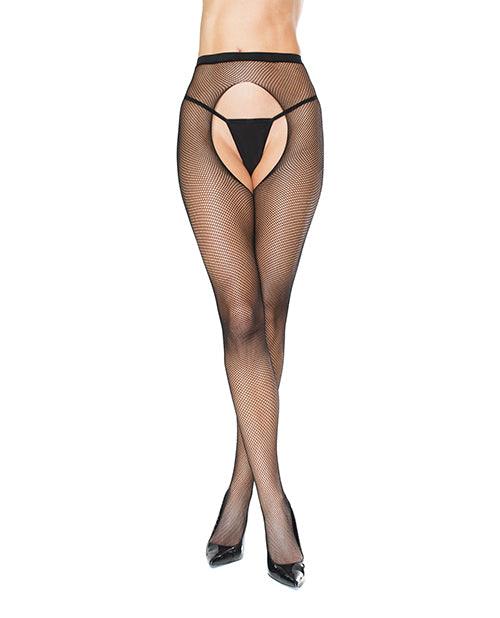 image of product,Fishnet Natural Waist Crotchless Pantyhose Black O-s - {{ SEXYEONE }}