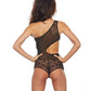 Floral Lace & Mesh One Shoulder Teddy Black O/s - SEXYEONE