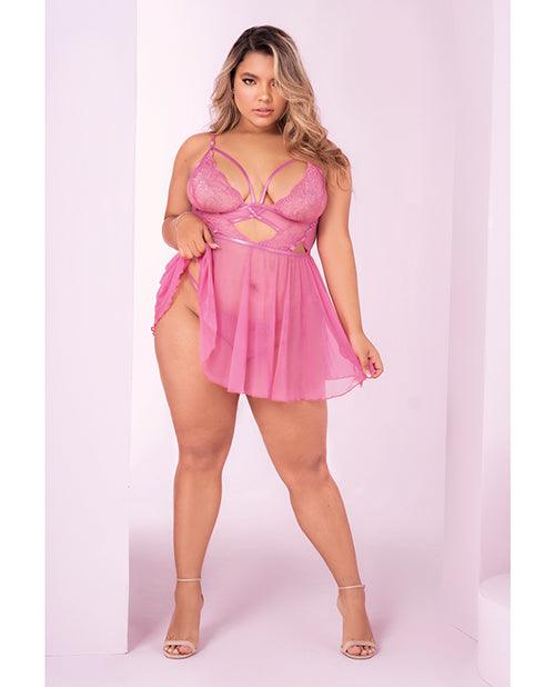product image, Floral Lace Peek A Boo Babydoll & G-string Sunset Pink - SEXYEONE