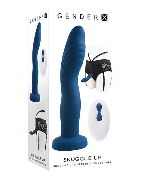 product image, Gender X Snuggle Up Dual Motor Strap On Vibe W-harness - Blue - {{ SEXYEONE }}