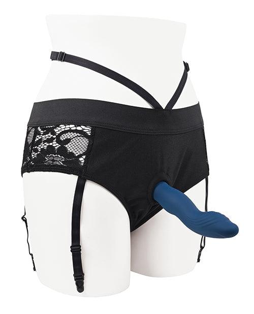 image of product,Gender X Snuggle Up Dual Motor Strap On Vibe W-harness - Blue - {{ SEXYEONE }}