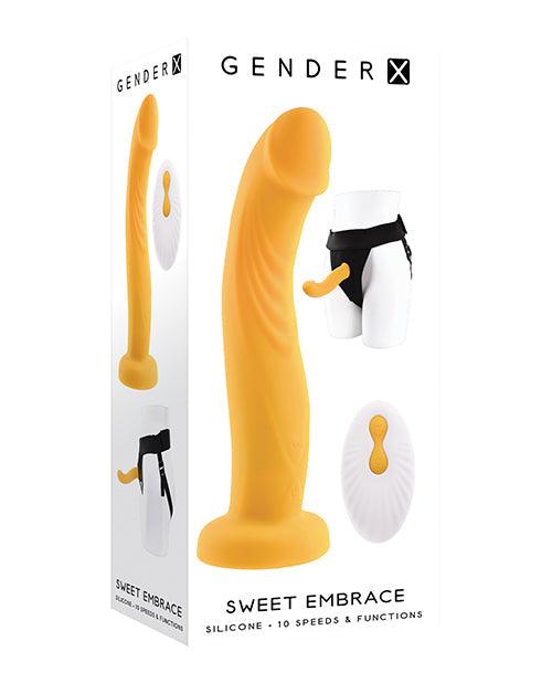product image, Gender X Sweet Embrace Dual Motor Strap On Vibe W-harness - Yellow - {{ SEXYEONE }}