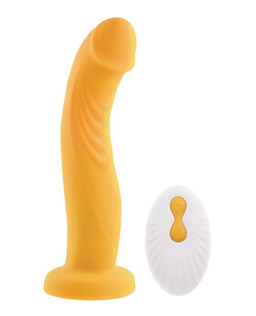 image of product,Gender X Sweet Embrace Dual Motor Strap On Vibe W-harness - Yellow - {{ SEXYEONE }}