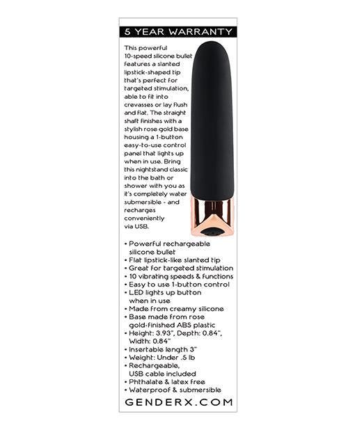 product image,Gender X The Gold Standard Rechargeable Silicone Bullet - Black-rose Gold - {{ SEXYEONE }}