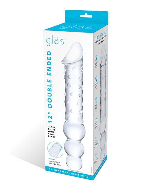 product image, Glas 12" Double Ended Glass Dildo W-anal Beads - Clear - SEXYEONE