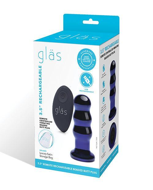 product image, Glas 3.5" Rechargeable Vibrating Beaded Butt Plug - Blue - SEXYEONE