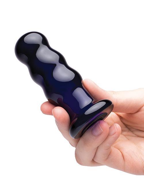 image of product,Glas 3.5" Rechargeable Vibrating Beaded Butt Plug - Blue - SEXYEONE