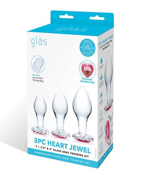 product image, Glas 3 Pc Heart Jewel Glass Anal Training Kit - SEXYEONE