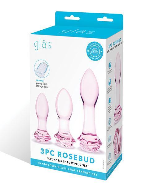 product image, Glas 3 Pc Rosebud Butt Plug Set - Pink - SEXYEONE