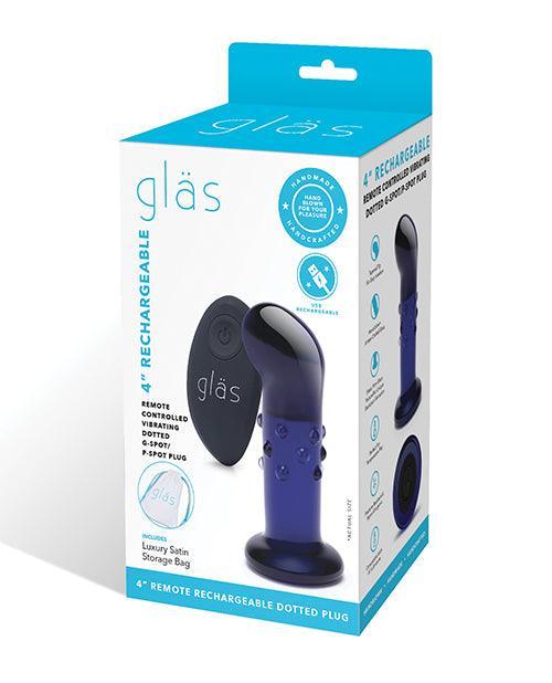 product image, Glas 4" Rechargeable Vibrating Dotted G Spot/p Spot Plug - Blue - SEXYEONE