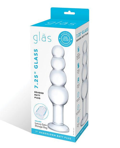 Glas 7.25" Glass Beaded Butt Plug - Clear - SEXYEONE