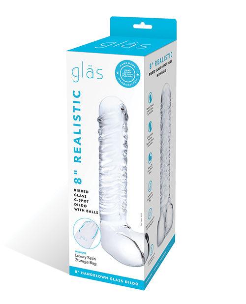 product image, Glas 8" Realistic Ribbed Glass G-spot Dildo W-balls - Clear - SEXYEONE
