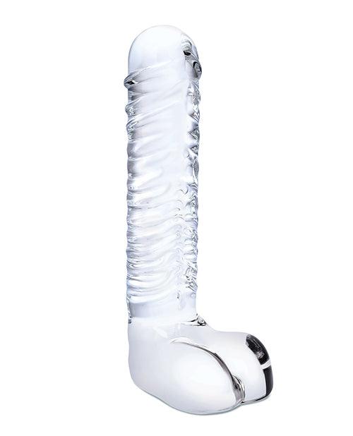 image of product,Glas 8" Realistic Ribbed Glass G-spot Dildo W-balls - Clear - SEXYEONE