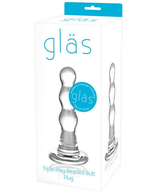 product image, Glas Triple Play Beaded Butt Plug - Clear - SEXYEONE
