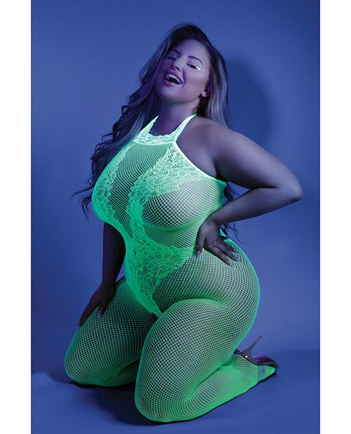 product image, Glow Black Light Crotchless Bodystocking Neon Green Qn - SEXYEONE