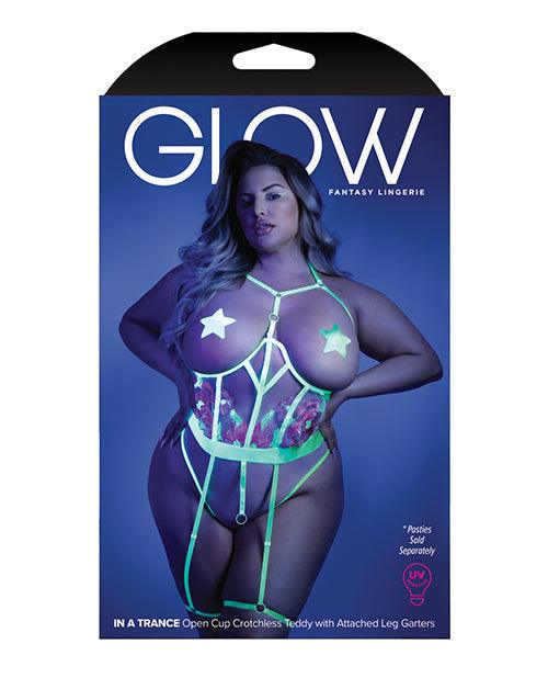 Glow Black Light Embroidered Cupless Garter Teddy (pasties Not Included) Neon Chartreuse Qn - SEXYEONE