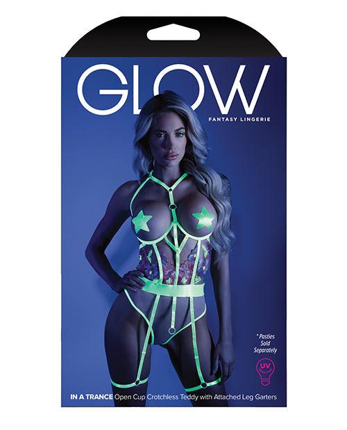 product image,Glow Black Light Embroidered Cupless Garter Teddy (pasties Not Included) Neon Chartreuse - SEXYEONE