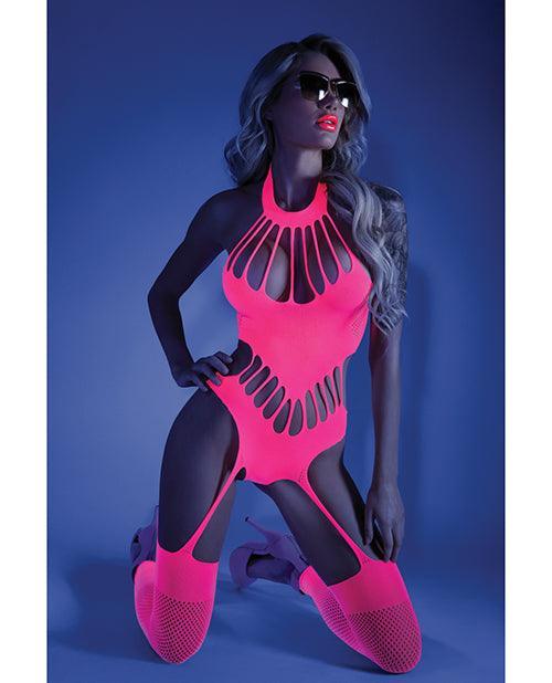 product image, Glow Black Light Footless Teddy Bodystocking Neon Pink O-s - SEXYEONE