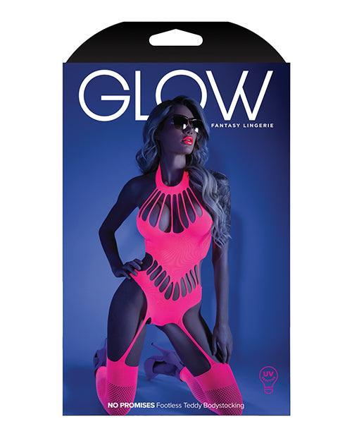 Glow Black Light Footless Teddy Bodystocking Neon Pink O-s - SEXYEONE