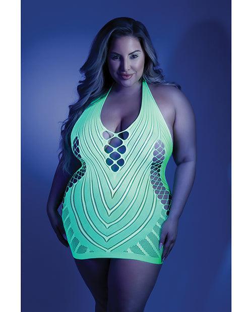 product image, Glow Black Light Net Halter Dress Neon Green Qn - SEXYEONE