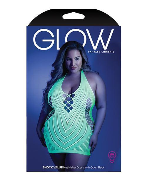 image of product,Glow Black Light Net Halter Dress Neon Green Qn - SEXYEONE