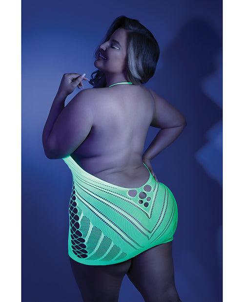 image of product,Glow Black Light Net Halter Dress Neon Green Qn - SEXYEONE