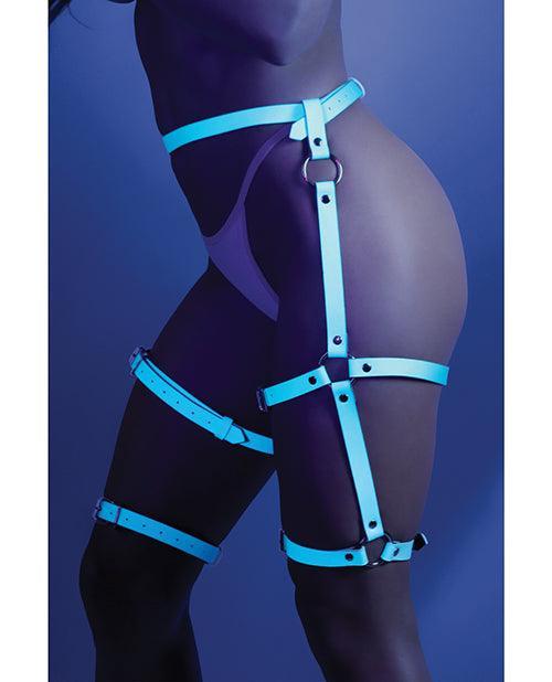 image of product,Glow Buckle Up Glow In The Dark Leg Harness Light Blue O-s - SEXYEONE