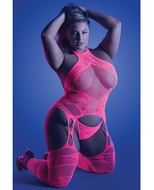 product image, Glow Captivating Halter Bodystocking & G-string Neon Pink - SEXYEONE