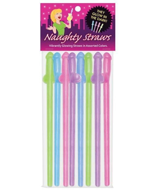 product image, Glow In The Dark Penis Straws - Asst. Colors Pack Of 8 - SEXYEONE