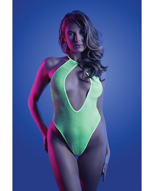 product image, Glow Nocturnal Halter Teddy Neon Chartreuse - SEXYEONE