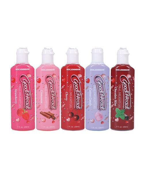 image of product,Goodhead Oral Delight Gel Pack - 1 Oz Strawberry-cherry-cotton Candy-chocolate Mint-cinnamon - SEXYEONE